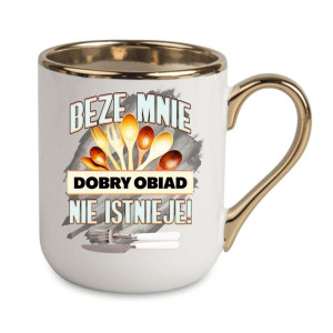 Kubek elegancki biało złoty na prezent - dobry obiad