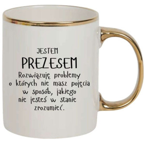 Kubek elegancki biało złoty na prezent - jestem prezesem