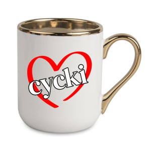 Kubek elegancki biało złoty na prezent - cycki