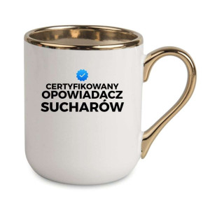 Kubek elegancki biało złoty na prezent - opowiadacz sucharów