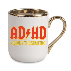 Kubek elegancki biało złoty na prezent - ADHD ACDC