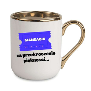 Kubek elegancki biało złoty na prezent - mandacik