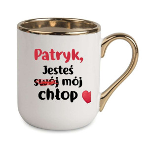Kubek elegancki biało złoty na prezent - mój chłop
