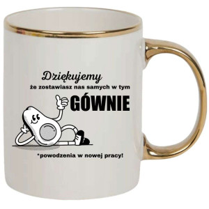 Kubek elegancki biało złoty na prezent - powodzenia w nowej pracy