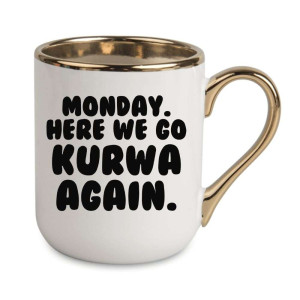 Kubek elegancki biało złoty na prezent - monday