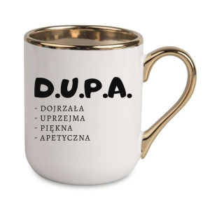 Kubek elegancki biało złoty na prezent - D U P A