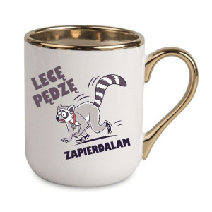 Kubek elegancki biało złoty na prezent - lecę pędzę