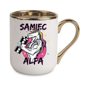 Kubek elegancki biało złoty na prezent - samiec alfa