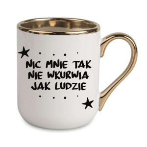 Kubek elegancki biało złoty na prezent - nic mnie tak nie wkvrwia
