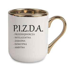 Kubek elegancki biało złoty na prezent - P I Z D A