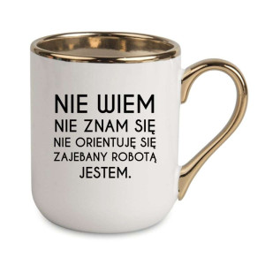 Kubek elegancki biało złoty na prezent - nie wiem nie znam się