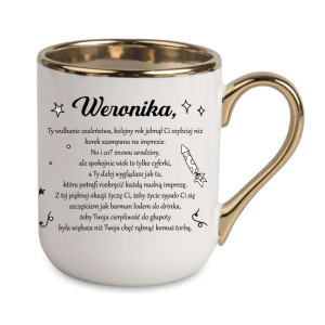 Kubek elegancki biało złoty na prezent - weronika urodziny