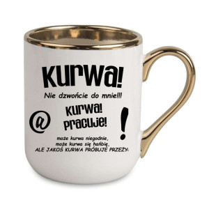 Kubek elegancki biało złoty na prezent - nie dzwońcie do mnie