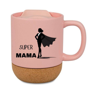 Śmieszny kubek korkowy na prezent różowy - super mama