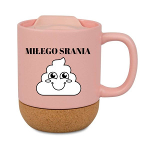 Śmieszny kubek korkowy na prezent różowy - miłego srania