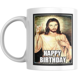 Śmieszny kubek urodzinowy - jezus happy birthday
