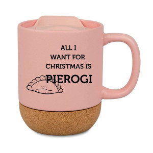 Śmieszny kubek korkowy na prezent różowy - pierogi