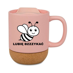 Śmieszny kubek korkowy na prezent różowy - lubię bzykać