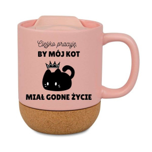 Śmieszny kubek korkowy na prezent różowy - by kot miał
