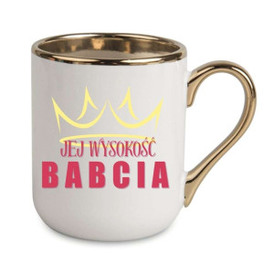 Kubek elegancki biało złoty dla babci - jej wysokość babcia