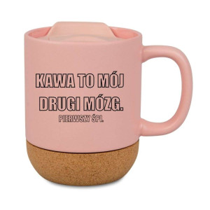 Śmieszny kubek korkowy na prezent różowy - drugi mózg