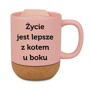 Śmieszny kubek korkowy na prezent różowy - z kotem