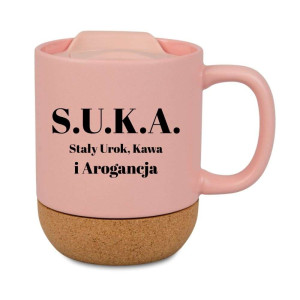 Śmieszny kubek korkowy na prezent różowy - S U K A