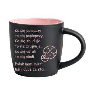 Śmieszny kubek grawerowany latte - łeb i dupę ze stali Różowy