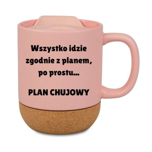 Śmieszny kubek korkowy na prezent różowy - plan chvjowy