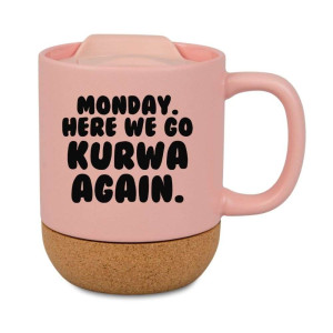 Kubek korkowy na prezent różowy - monday here we go again