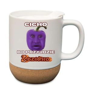 Śmieszny kubek korkowy na prezent - cicho bo zdzicho