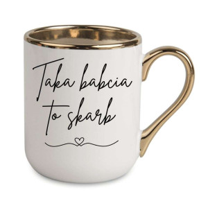 Kubek elegancki biało złoty dla babci - babcia skarb