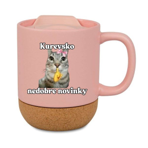 Śmieszny kubek korkowy na prezent różowy - nedobre novinky