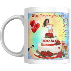 Śmieszny kubek urodzinowy - 100 lat tort z kwiatami