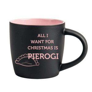 Śmieszny kubek grawerowany latte - all I want is pierogi Różowy