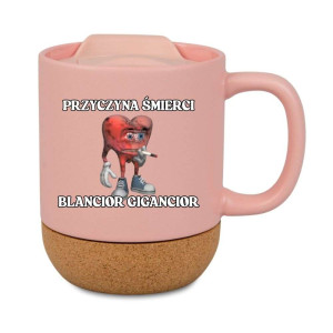 Śmieszny kubek korkowy na prezent różowy - blancior gigancior
