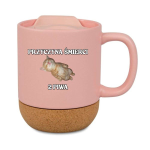Śmieszny kubek korkowy na prezent różowy - przyczyna 2 piwa