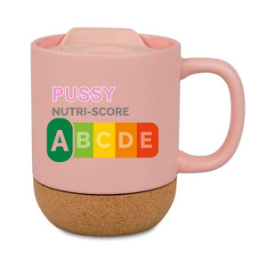 Śmieszny kubek korkowy na prezent różowy - pussy nutriscore
