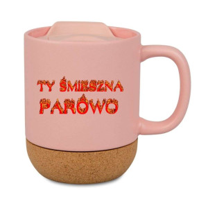 Śmieszny kubek korkowy na prezent różowy - ty parówo