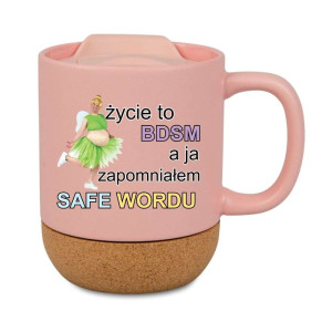 Śmieszny kubek korkowy na prezent różowy - życie to BDSM