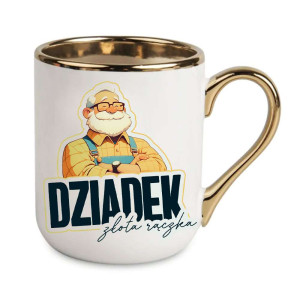 Kubek elegancki biało złoty dla dziadka - dziadek złota rączka