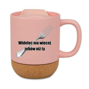 Śmieszny kubek korkowy na prezent różowy - widelec