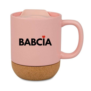 Kubek prezentowy korkowy dla babci - babcia - różowy