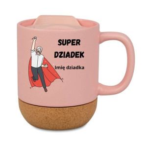 Kubek prezentowy korkowy dla dziadka - super dziadek - różowy