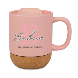 Kubek prezentowy korkowy dla babci - najlepsza na świecie - róż
