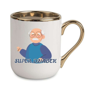 Kubek elegancki biało złoty dla dziadka - super dziadek