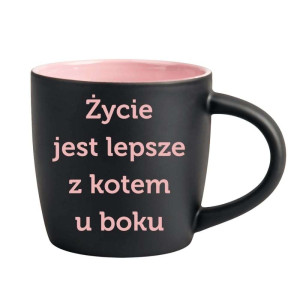 Śmieszny kubek grawerowany latte - życie jest lepsze z kotem Różowy