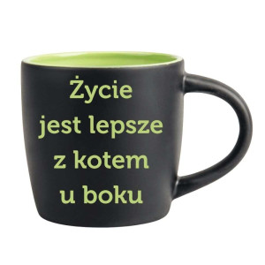 Śmieszny kubek grawerowany latte - życie jest lepsze z kotem Zielony