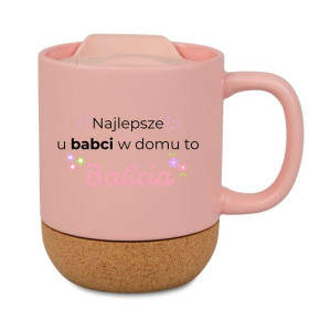 Kubek prezentowy korkowy dla babci - najlepsze u babci - różowy