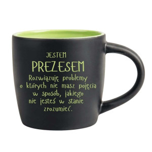 Śmieszny kubek grawerowany latte - jestem prezesem Zielony
